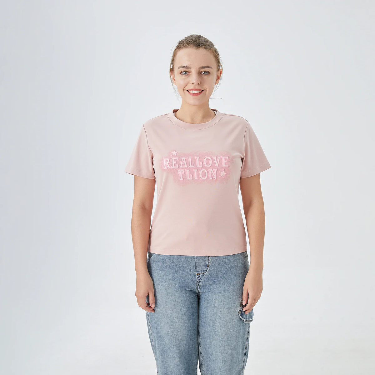 Gray Pink Printed Street Look T.Shirt for Women Image