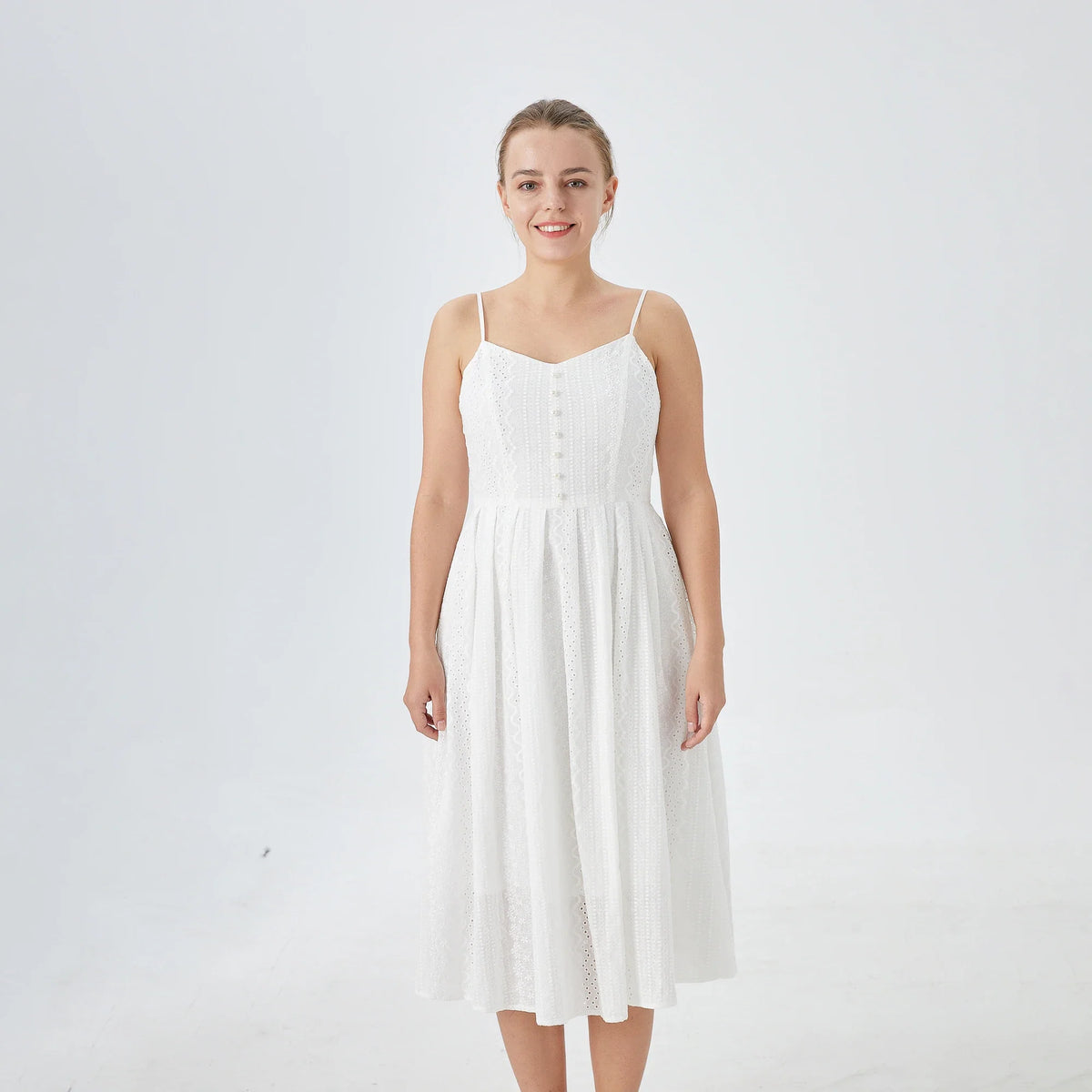 White Embroidery Street Look Dress for Women Image