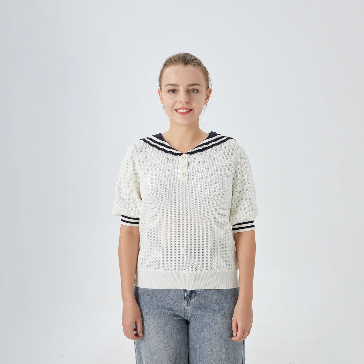 Off White Color Blocked Street Look Sweater for Women Image