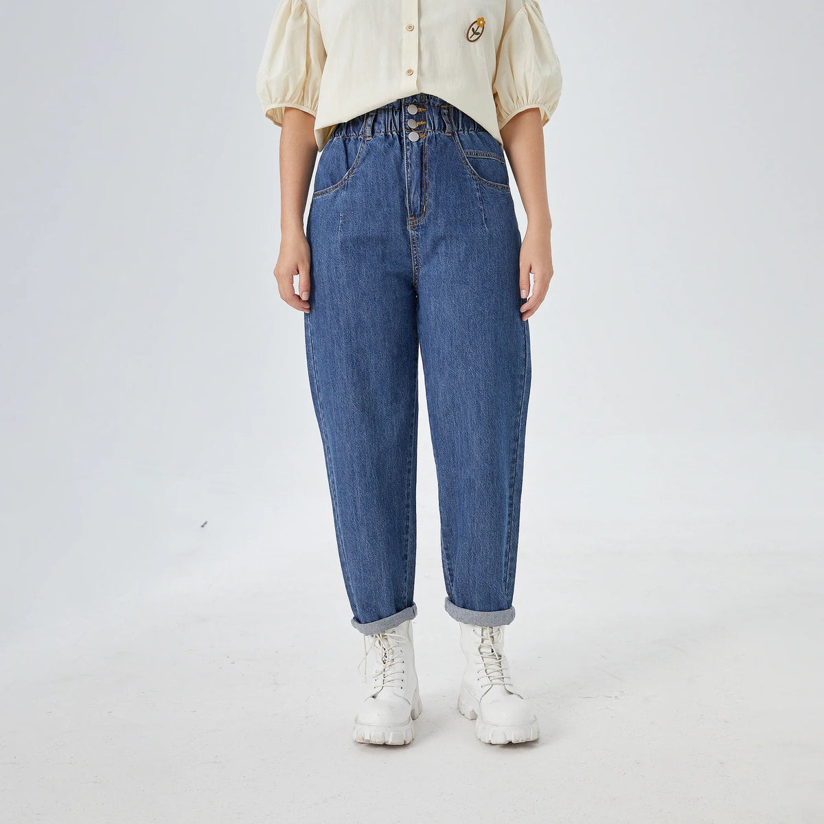 Jeans Blue Washed Jeans Street Look Pants for Women Image