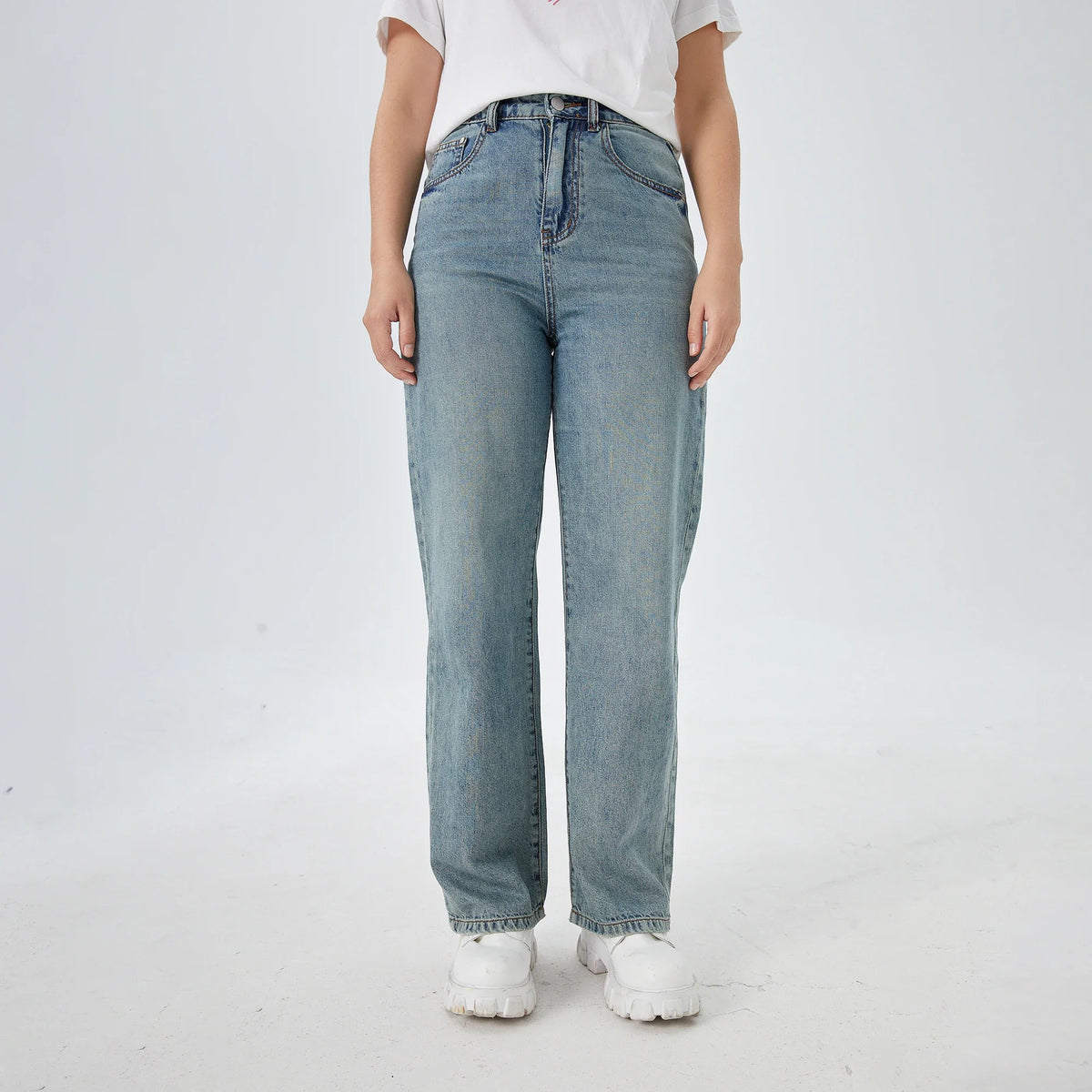 Jeans Blue Washed Jeans Street Look Pants for Women Image