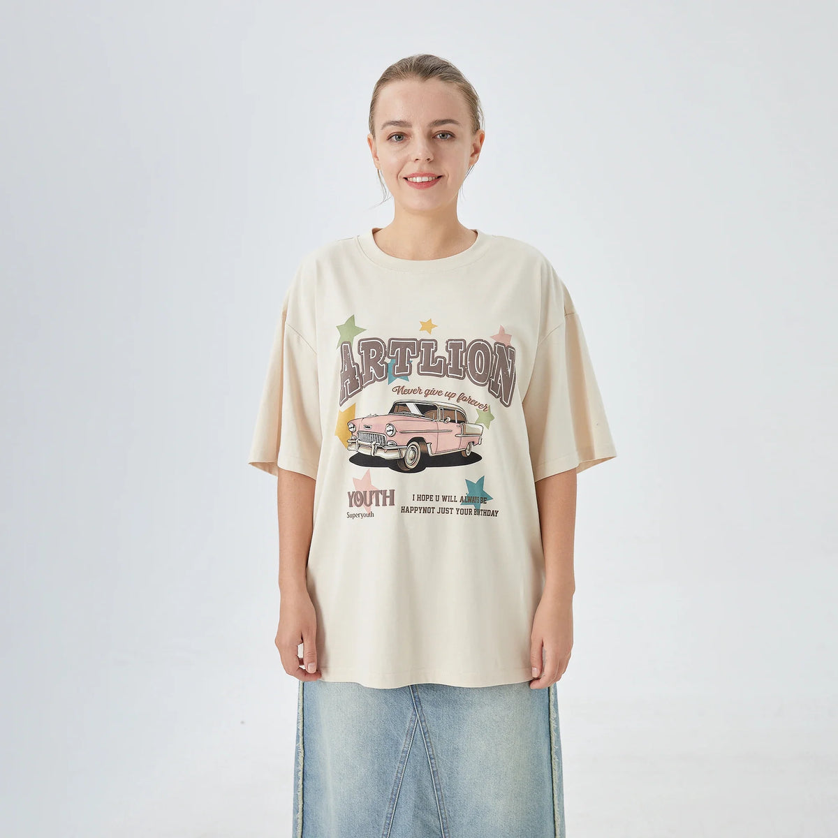 Khaki Printed Street Look T.Shirt for Women Image