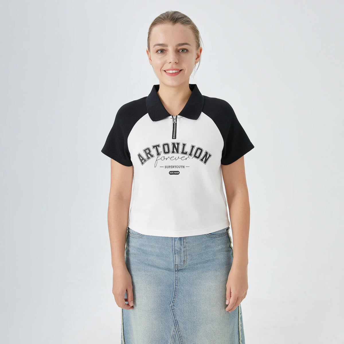 Black Printed Street Look Polo Shirt for Women Image