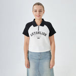 Black Printed Street Look Polo Shirt for Women Image