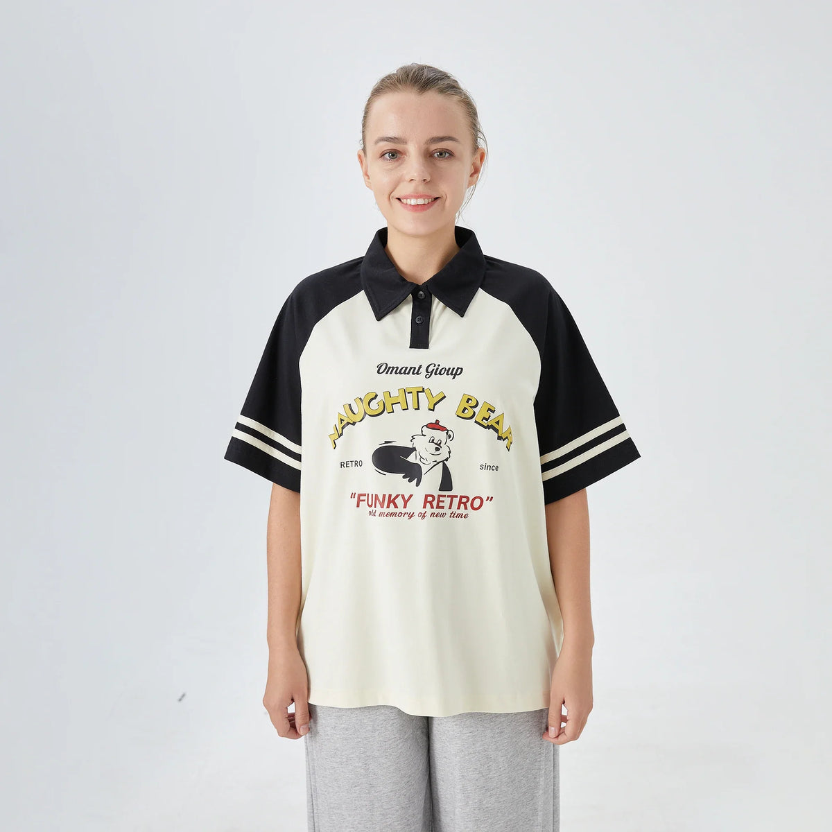 Off White Printed Street Look Polo Shirt for Women Image