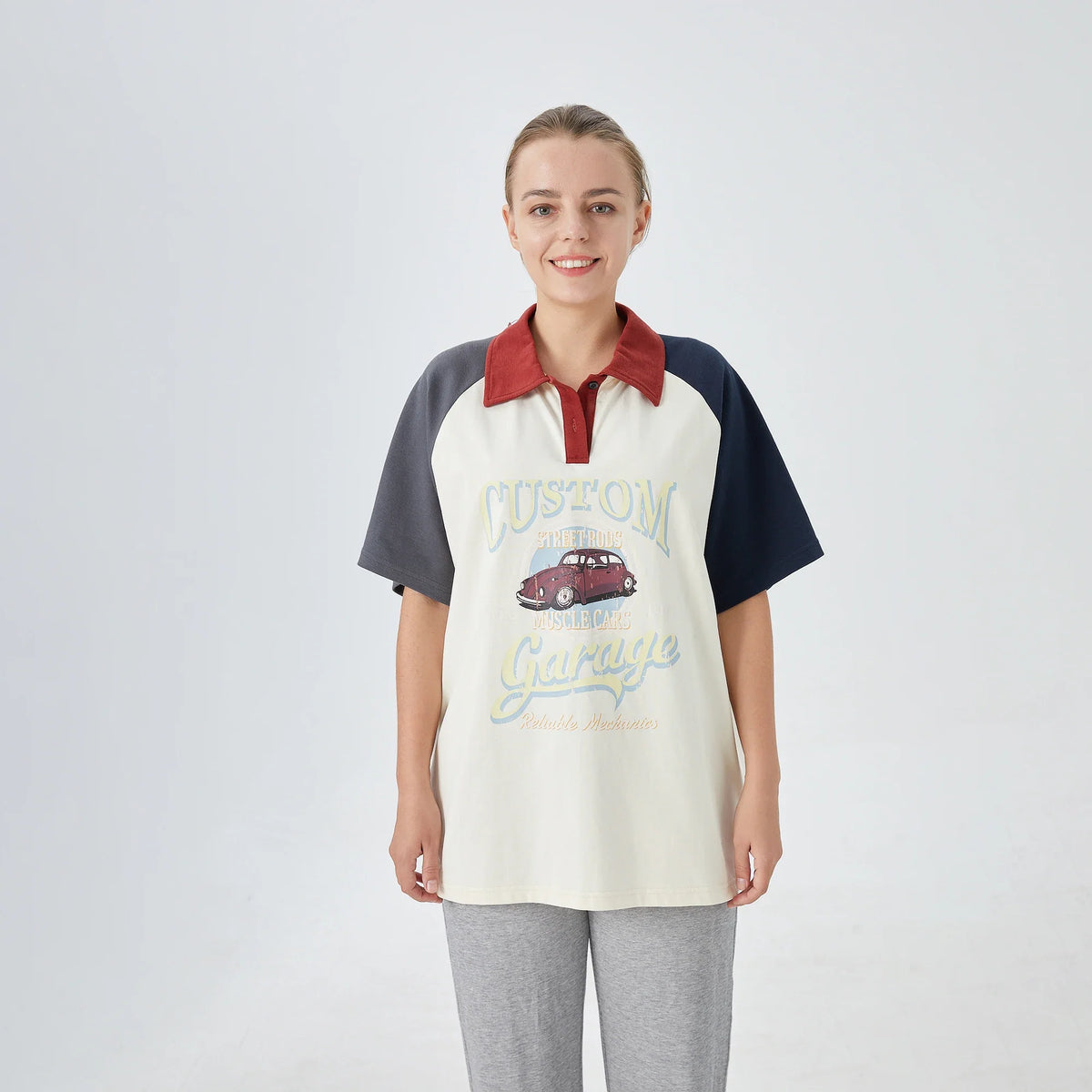 Off White Printed Street Look Polo Shirt for Women Image