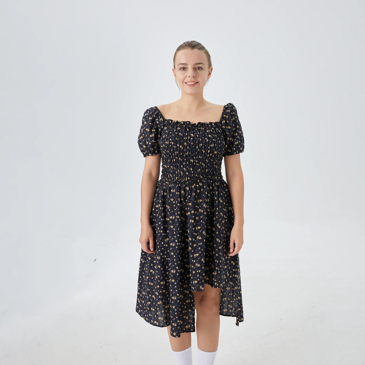 Black Floral Street Look Dress for Women Image