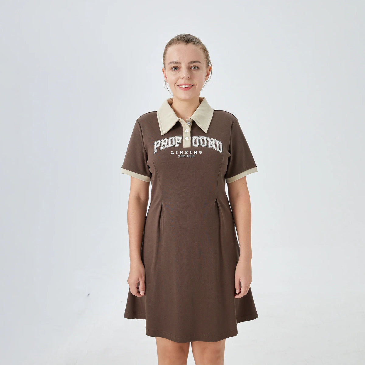 Coffee Printed Street Look Dress for Women Image