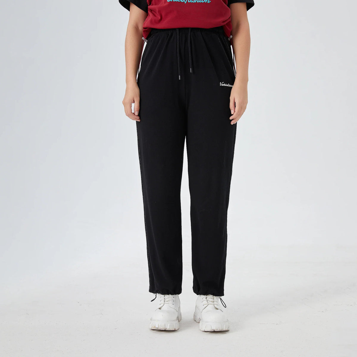 Black Printed Street Look Pants for Women Image