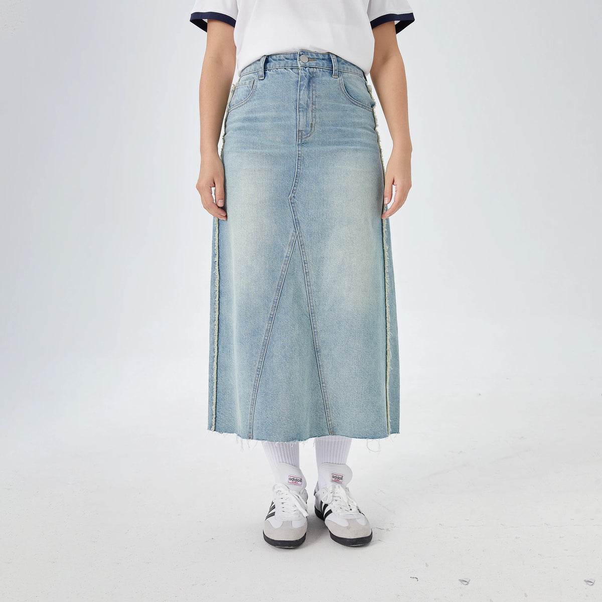 Jeans Blue Washed Jeans Street Look Skirt for Women Image