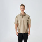 Light Khaki Color Blocked Street Look Polo Shirt for Men Image