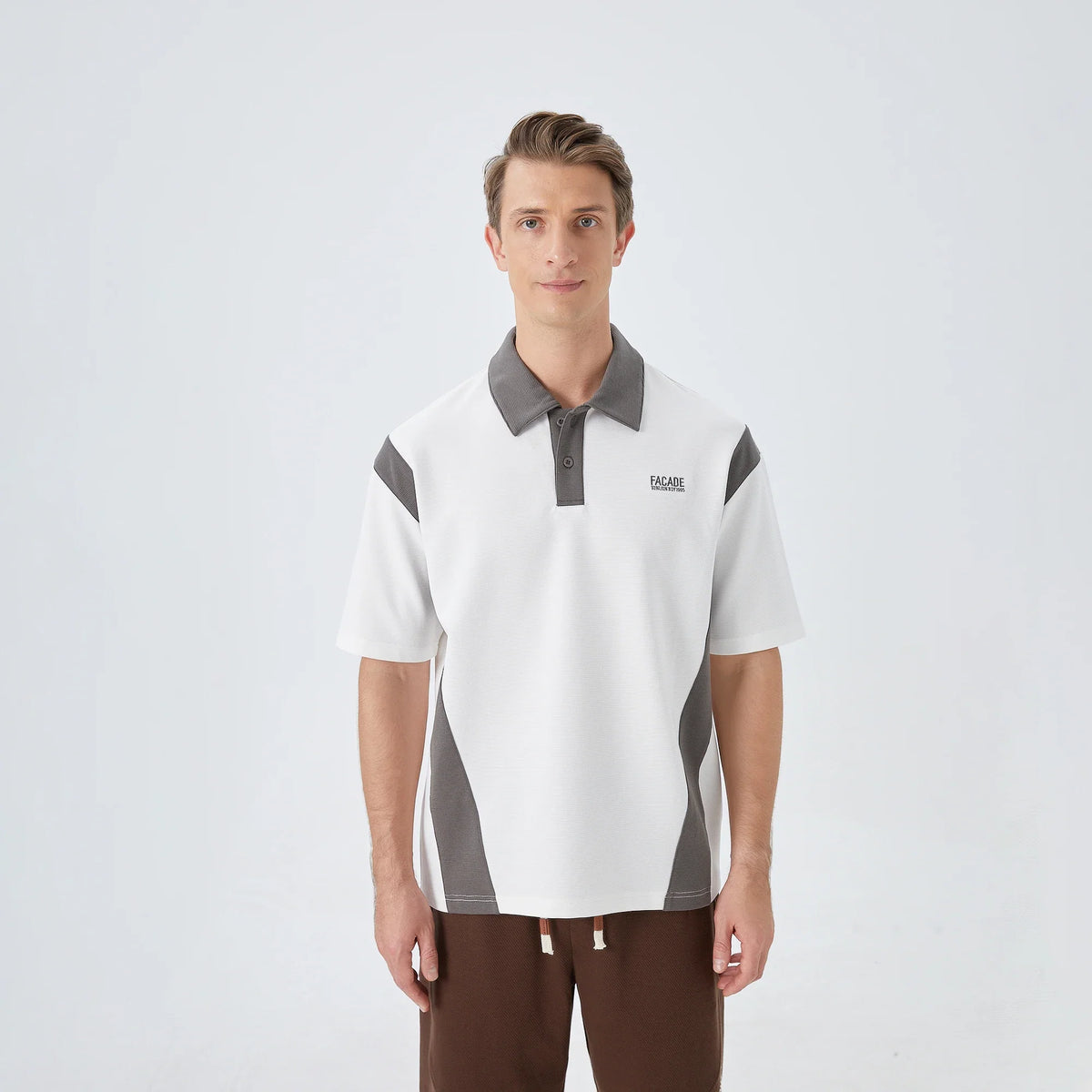White Color Blocked Street Look Polo Shirt for Men Image