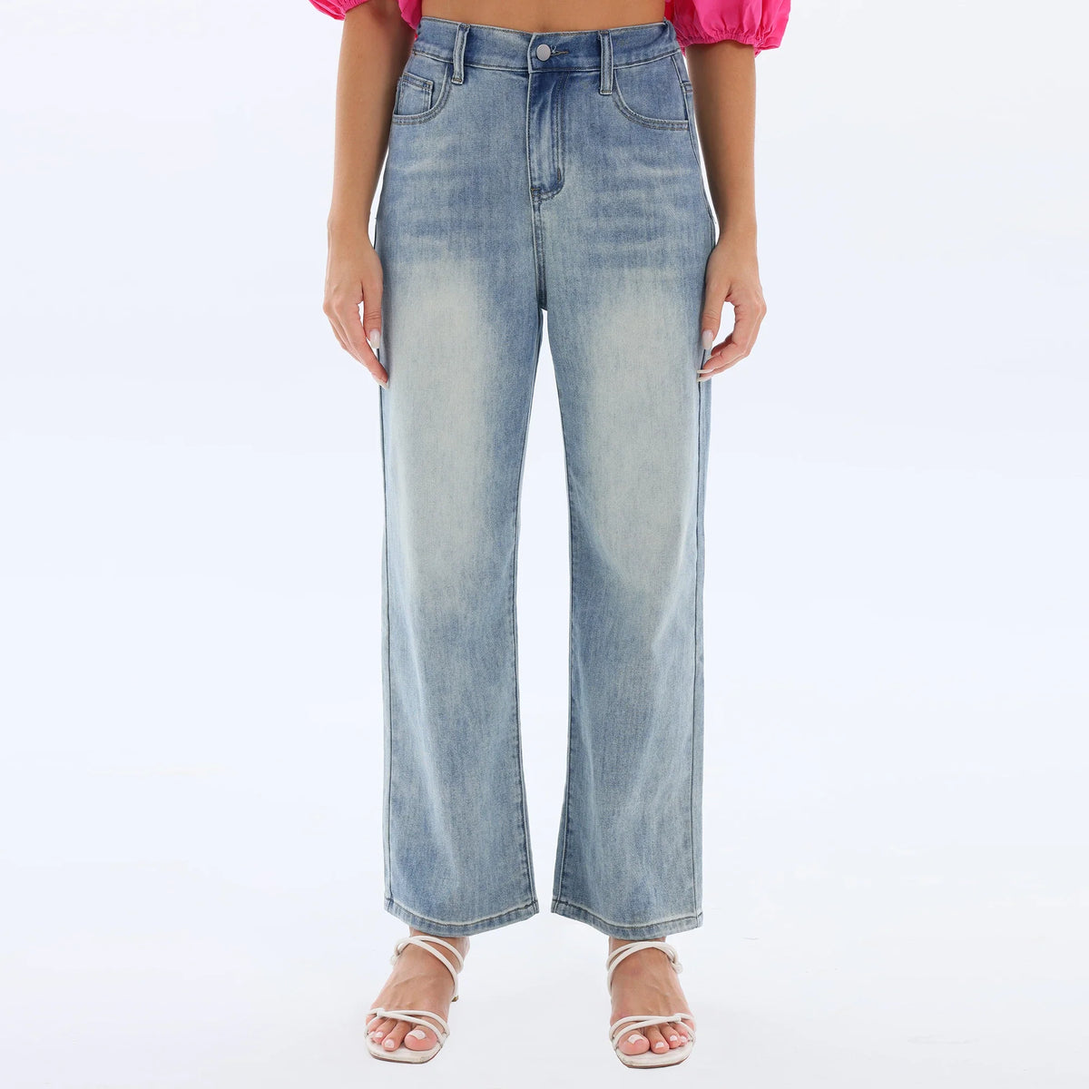 Light Jeans Blue Washed Jeans Fashion Pants for Women Image