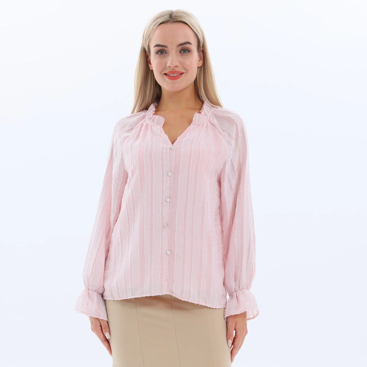 Pink Jacquard Fashion Blouse for Women Image