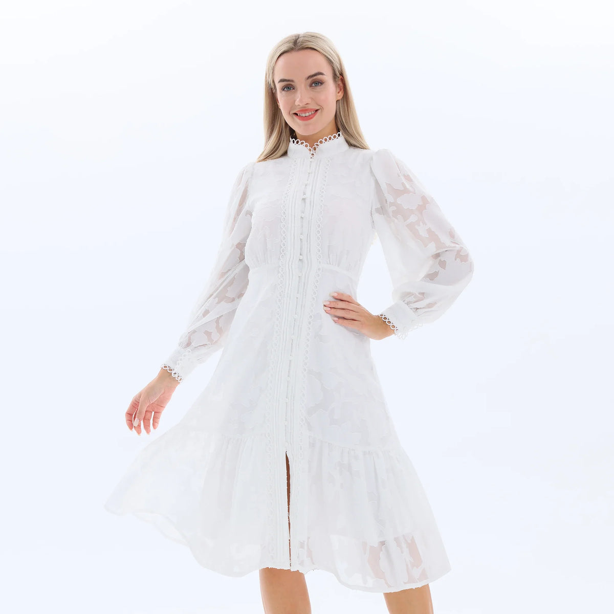 White Jacquard Fashion Dress for Women Image