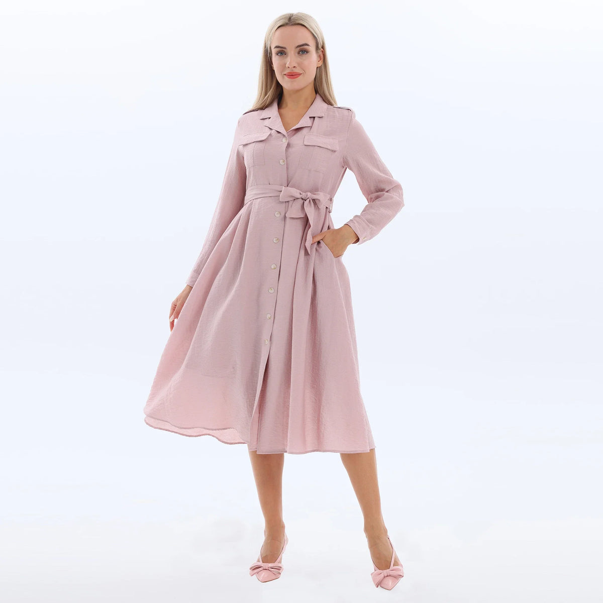 Pink Plain Fashion Dress for Women Image