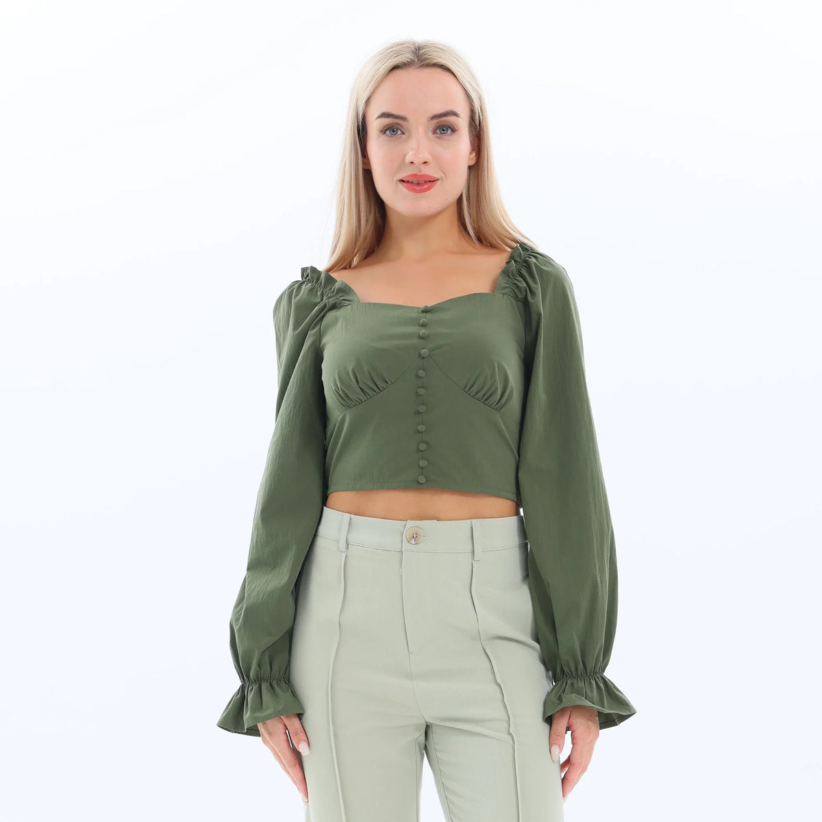 Army Green Quilting Fashion Blouse for Women Image