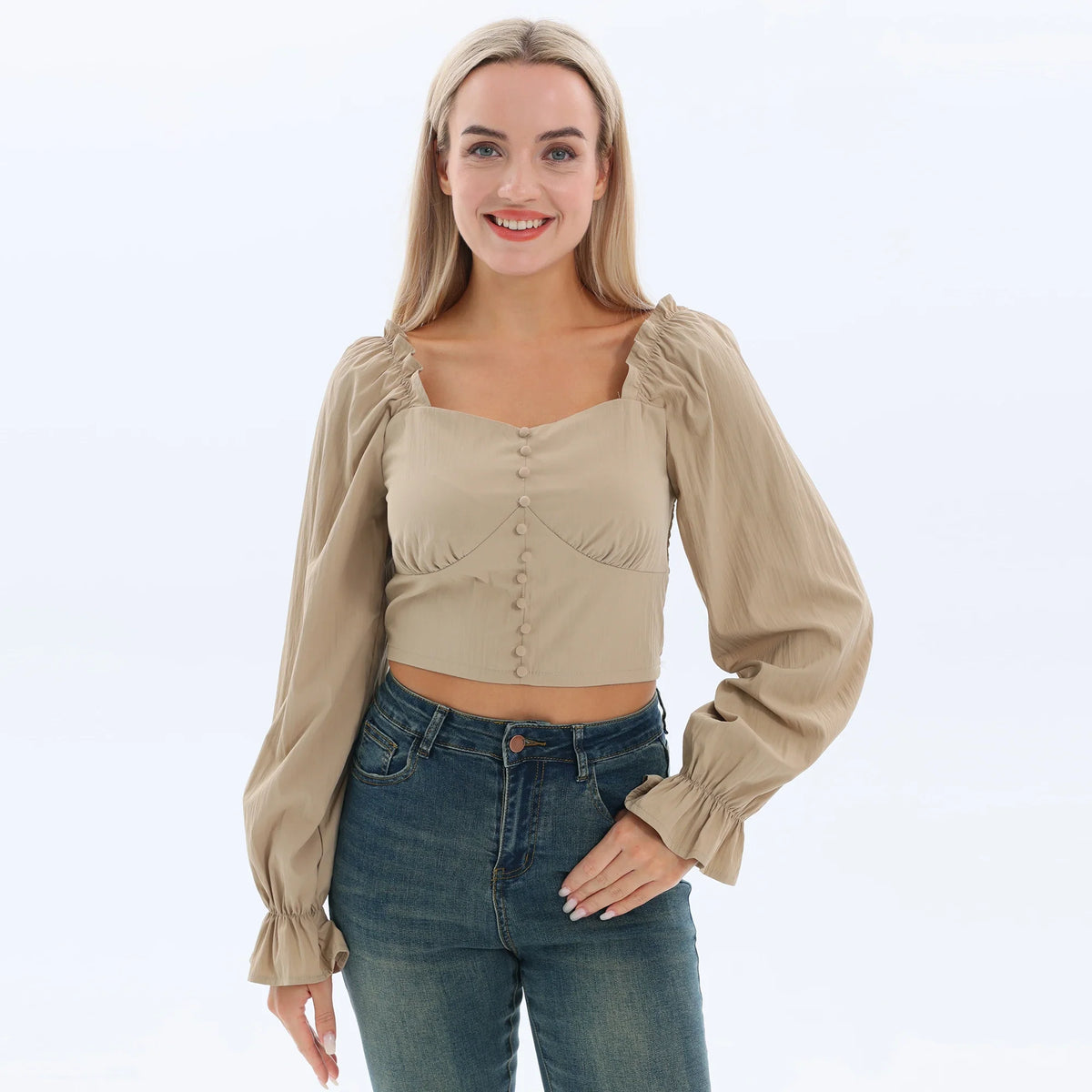 Khaki Quilting Fashion Blouse for Women Image
