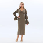 Khaki Plain Fashion Dress for Women Image