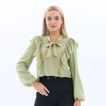 Gray Green Plain Fashion Blouse for Women Image