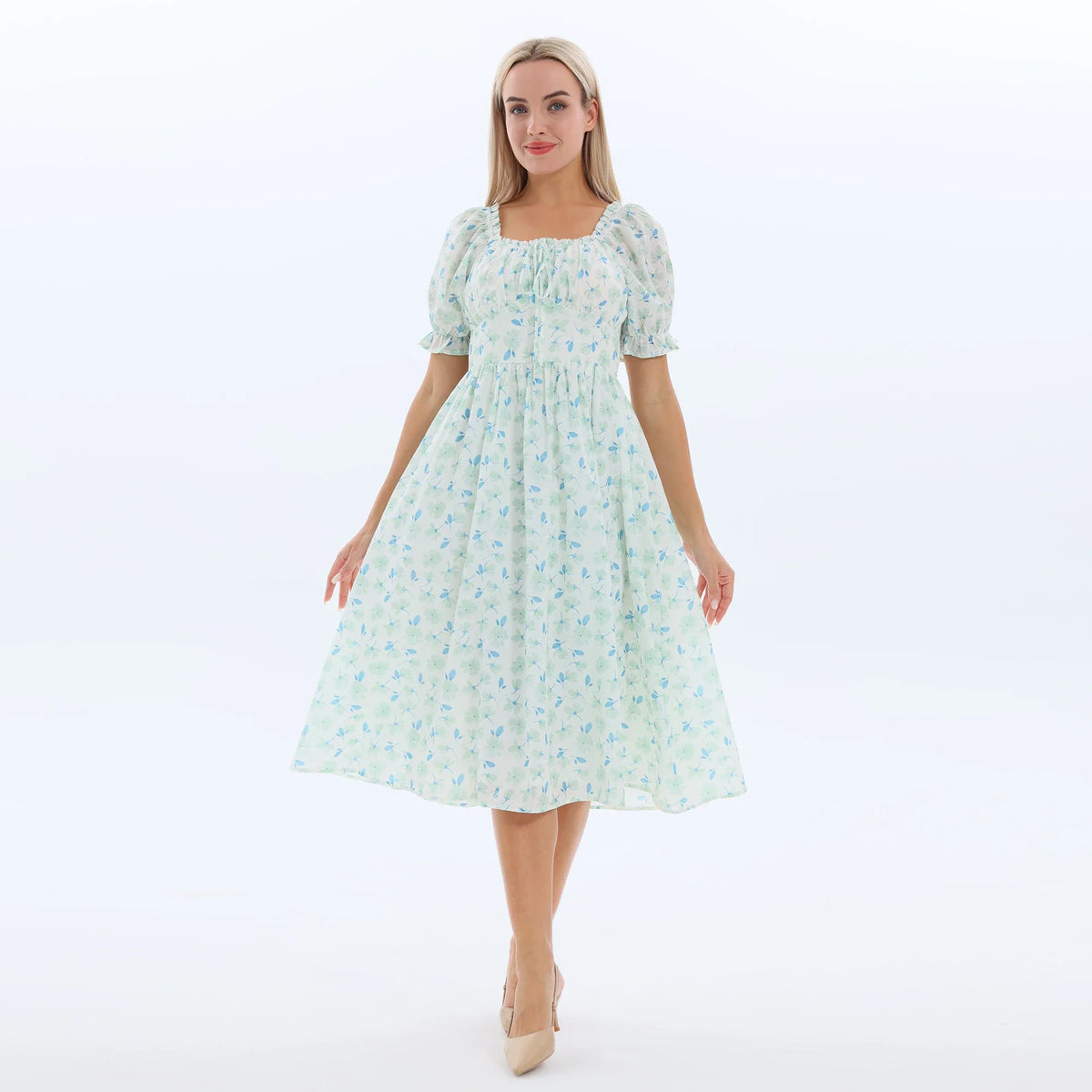 Green Floral Fashion Dress for Women Image