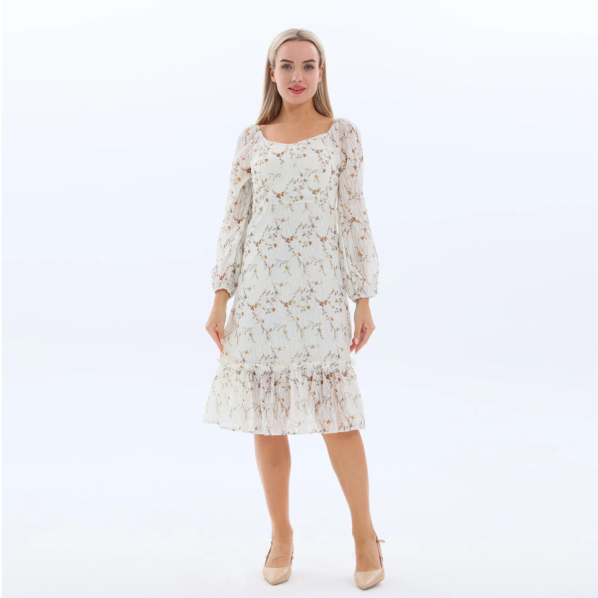 Beige Laced Fashion Dress for Women Image