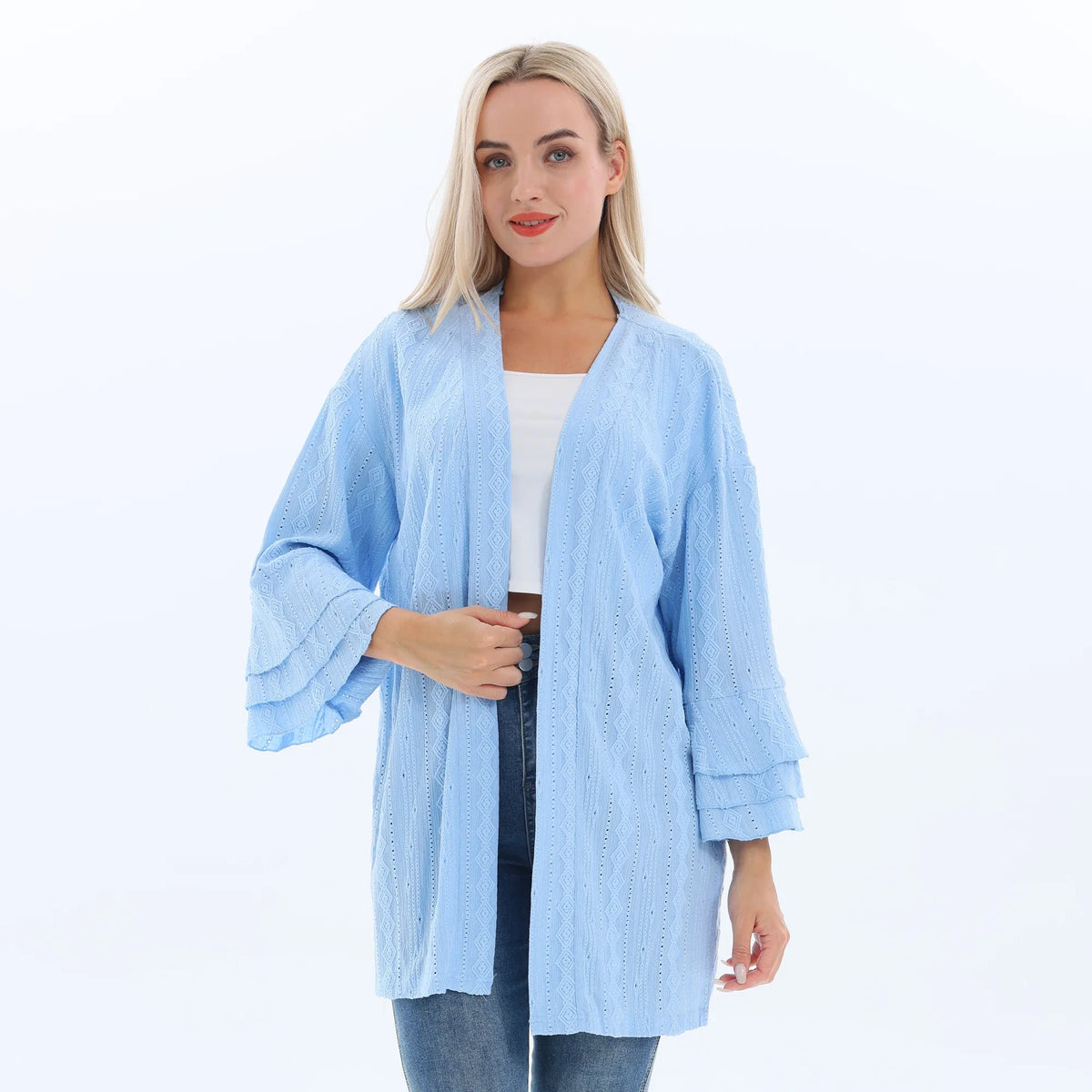 Sky Blue Jacquard Hijab Jacket for Women Image