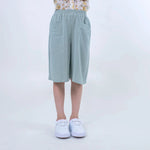 Bean Green Plain Linen Shorts for Girls Image