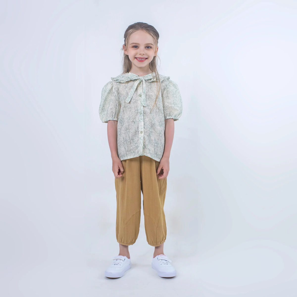 Floral Linen Shirt for Girls Image