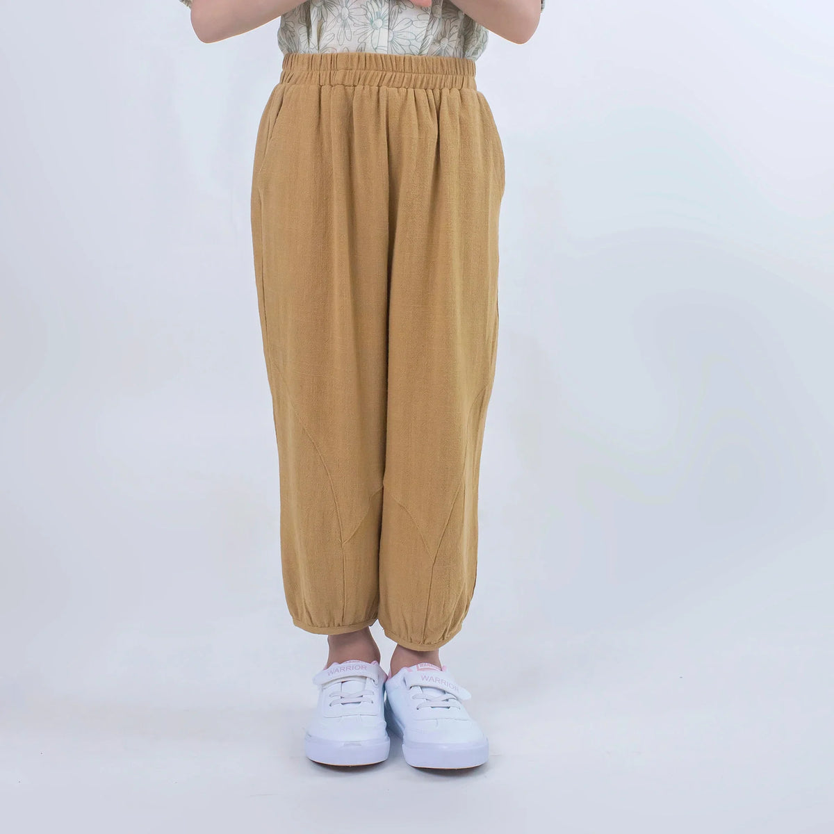 Khaki Plain Linen Pants for Girls Image