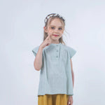Bean Green Jacquard Linen Blouse for Girls Image
