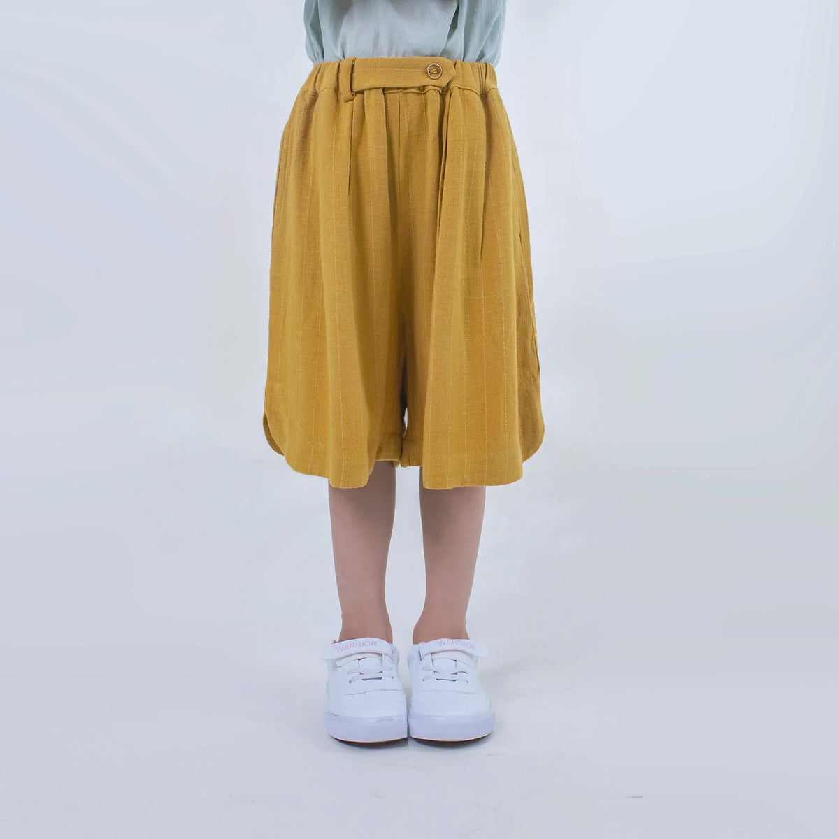 Light Coffee Striped Linen Shorts for Girls Image