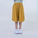 Light Coffee Striped Linen Shorts for Girls Image