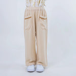 Beige Solid Linen Pants for Girls Image