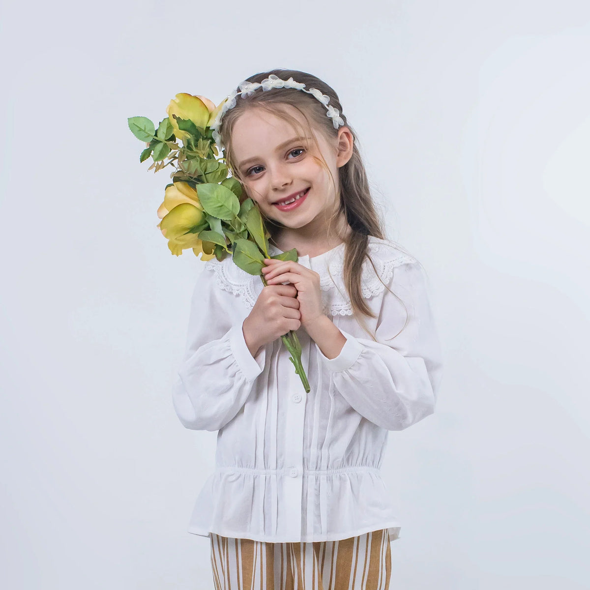 White laced Linen Shirt for Girls Image