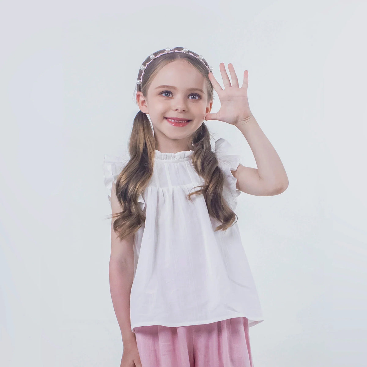 White Jacquard Linen Blouse for Girls Image