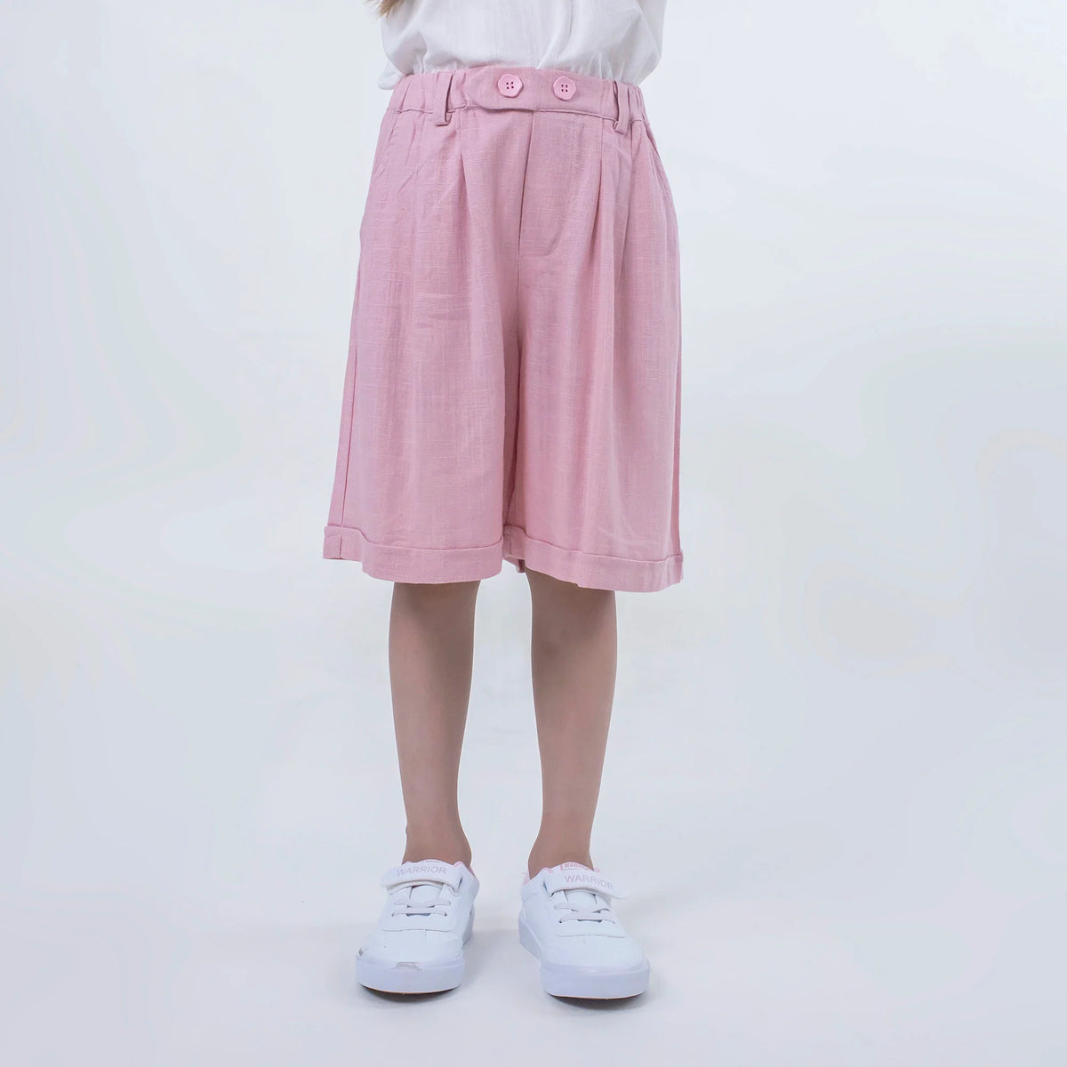 Pink Solid Linen Shorts for Girls Image