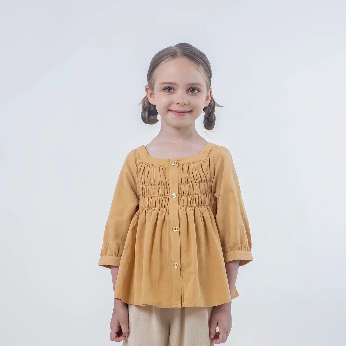 Yellow Quilting Linen Shirt for Girls Image