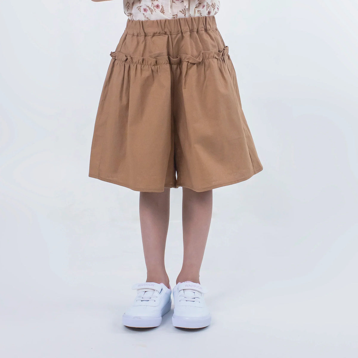 Brown Plain Linen Shorts for Girls Image