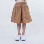 Brown Plain Linen Shorts for Girls Image