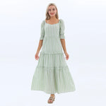 Light Green Striped Summer Dress for Women Image