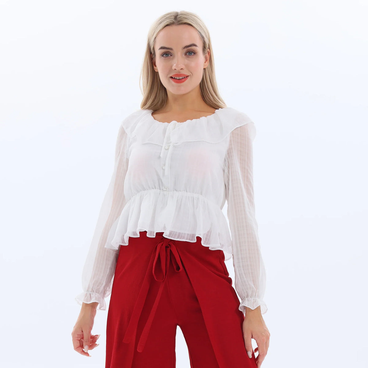 White Laced Summer Blouse for Women Image