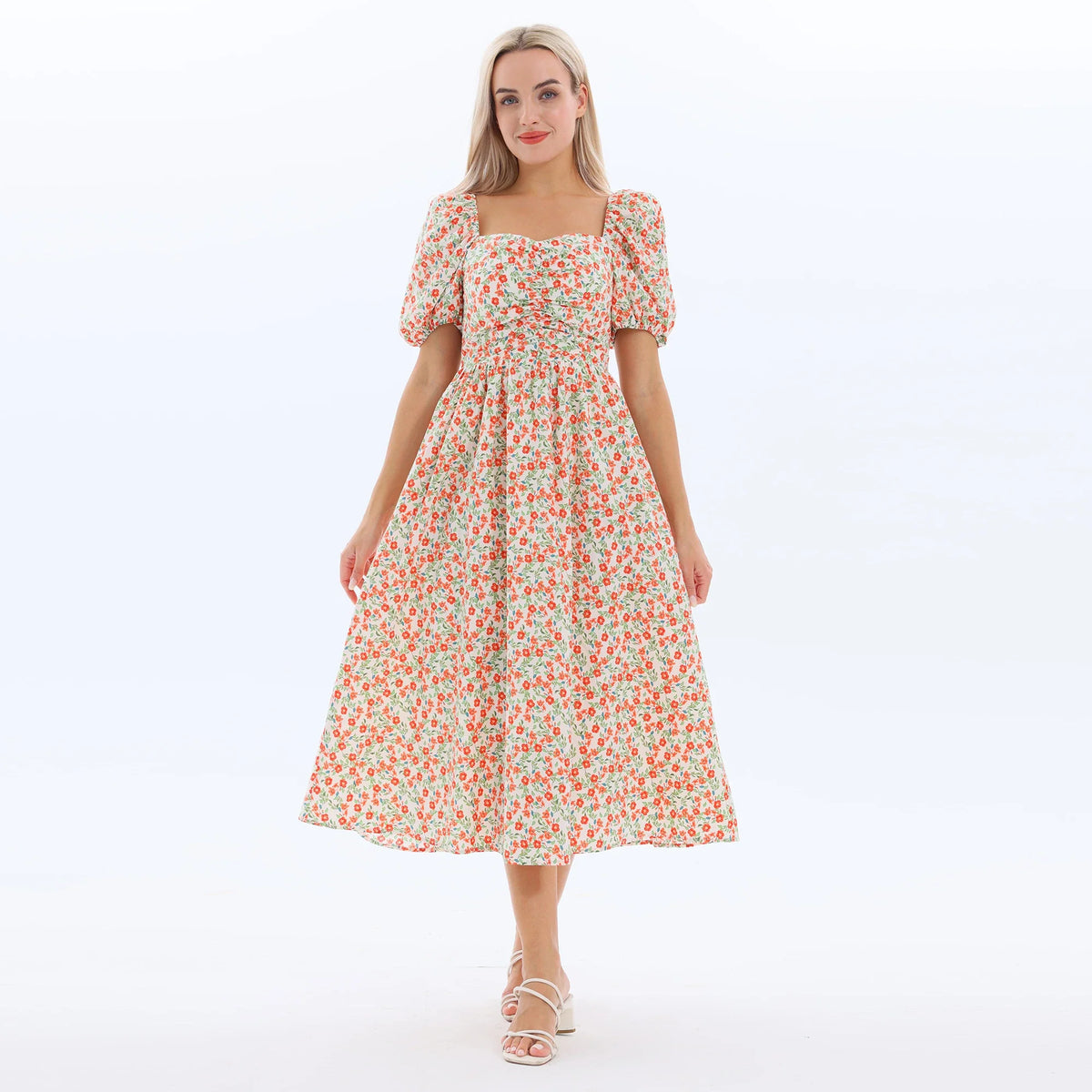 Orange Floral Summer Dress for Women Image