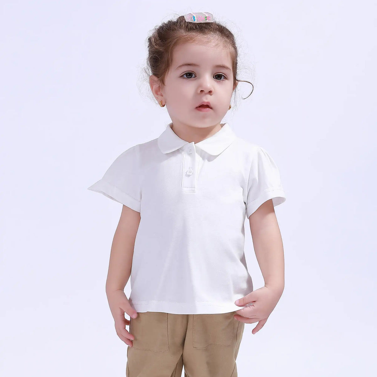 Off White Polo Shirt for Baby Girl Image
