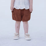 Coffee Ankle-Tied Linen Shorts For Baby Girl Image