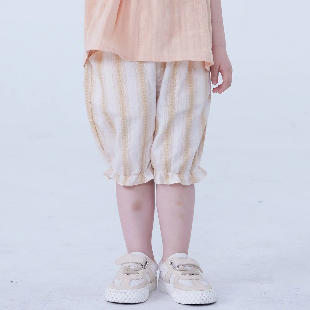 Light Orange Ankle-Tied Linen Shorts For Baby Girl Image