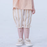 Light Orange Ankle-Tied Linen Shorts For Baby Girl Image