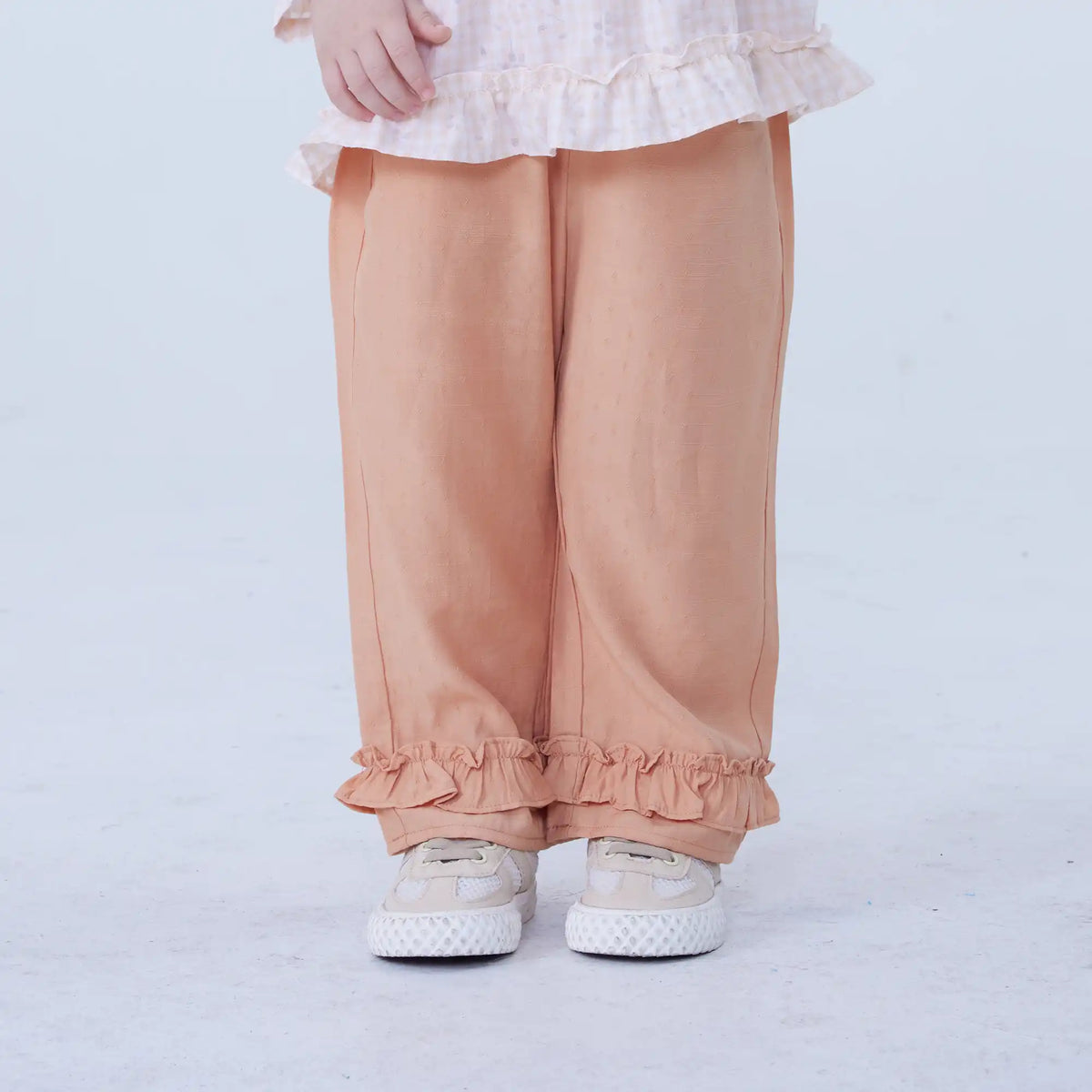 Light Orange Wide-Leg Linen Pants For Baby Girl Image