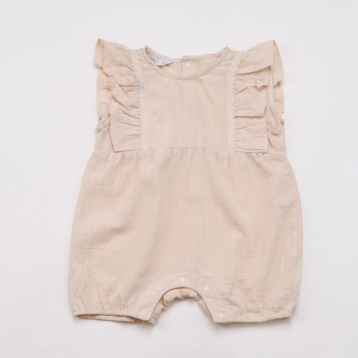 Beige Jacquard Linen Romper For Baby Girl Image
