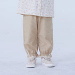 Beige Ankle-Tied Linen Pants For Baby Girl Image